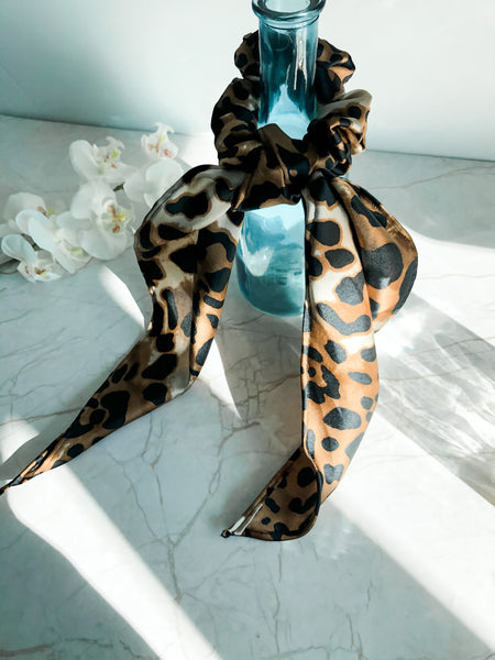 Leopard Silk Scarf Scrunchie